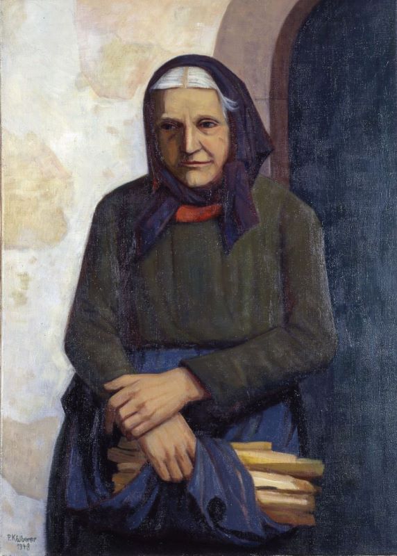 Bauernfrau stehend [Die Giessenahne mit Holzscheiten], 1946-48